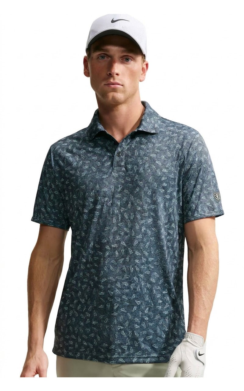 Nike Par Dri-FIT Grass Print Herren Polo, schwarz