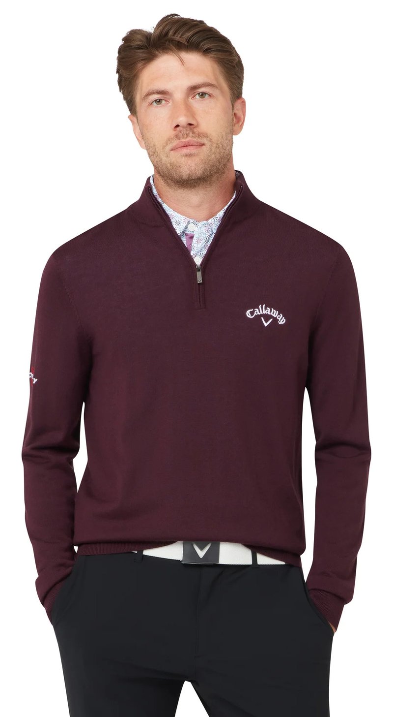 Callaway 1/4 Blended Merino Herren Pullover, italian plum