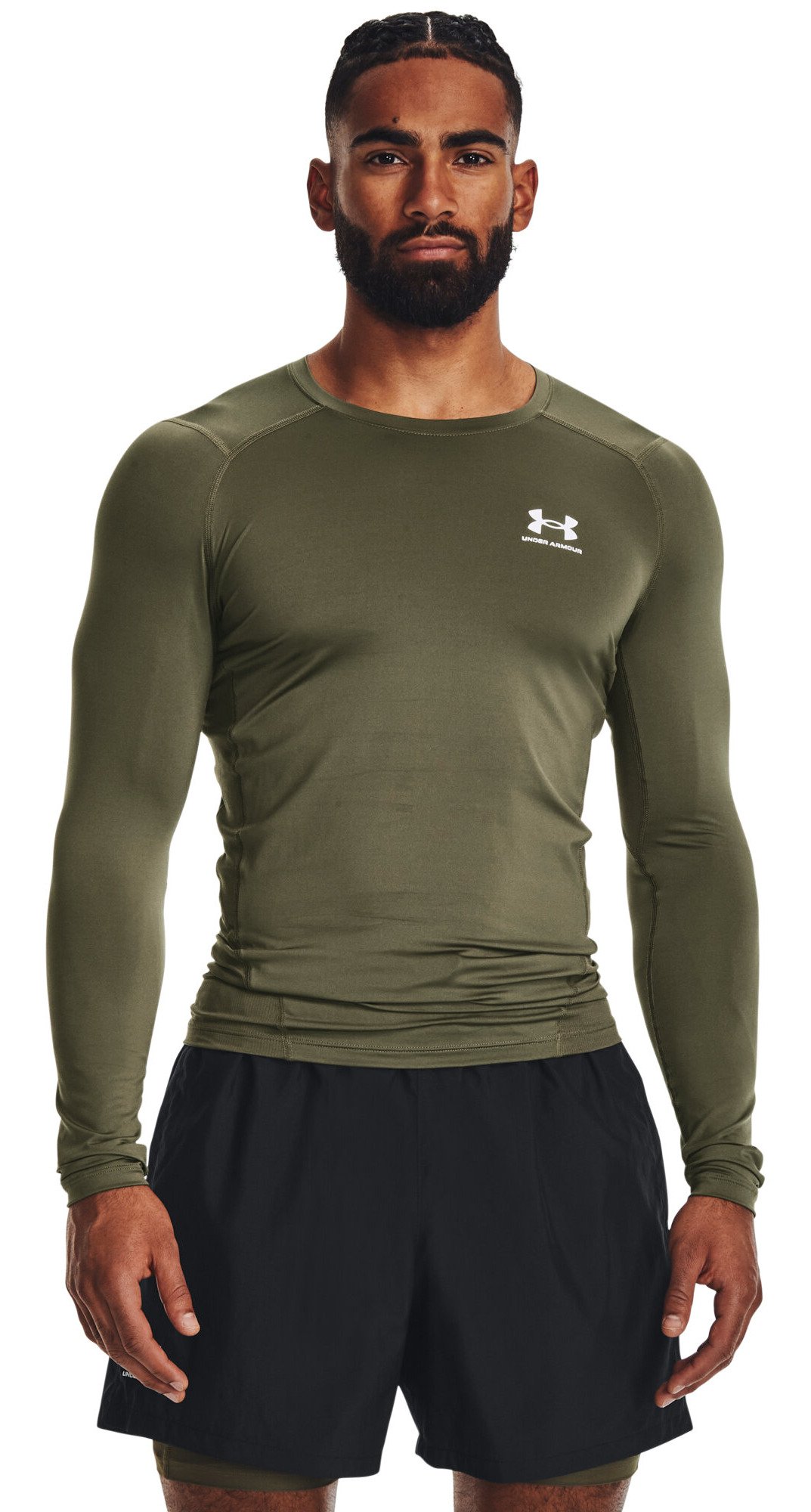 Under Armour HeatGear Herren Kompressions-Langarmshirt, marine OD green/weiß