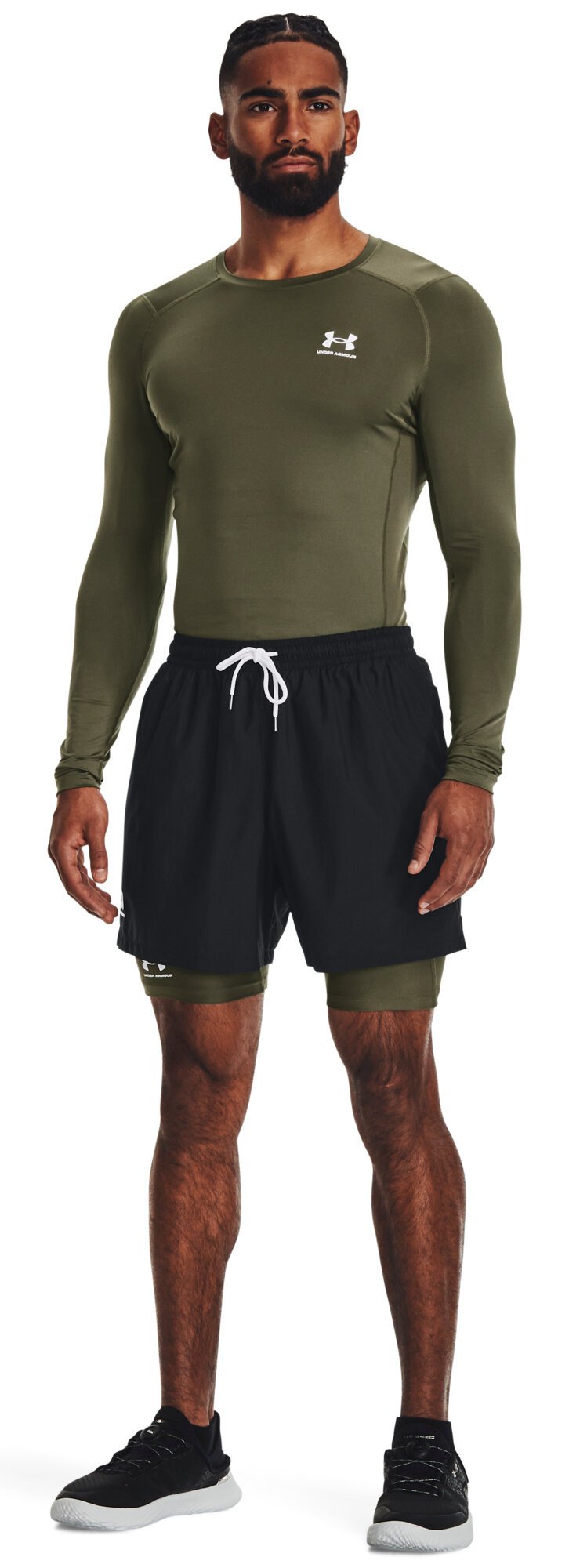 Under Armour HeatGear Herren Kompressions-Langarmshirt, marine OD green/weiß