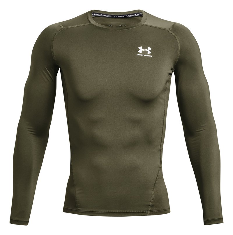 Under Armour HeatGear Herren Kompressions-Langarmshirt, marine OD green/weiß