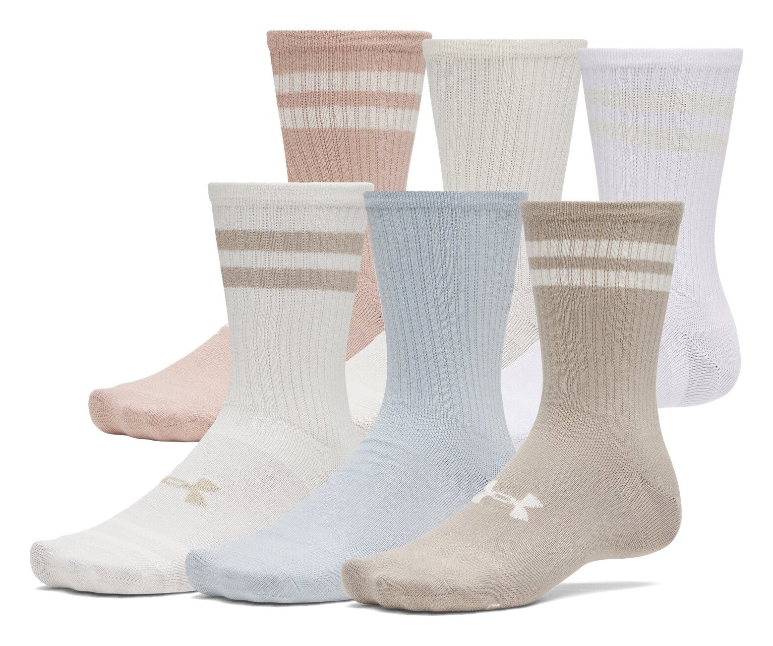Under Armour Essential Crew Unisex Socken (6 pack), timberwolf taupe/weiß/stone