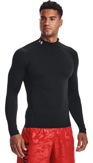 Under Armour HeatGear Comp Mock Herren Kompressions-Langarmshirt, schwarz/weiß
