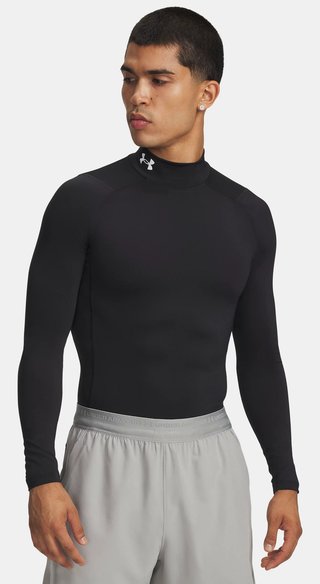 Under Armour HeatGear Comp Mock Herren Kompressions-Langarmshirt, schwarz/weiß