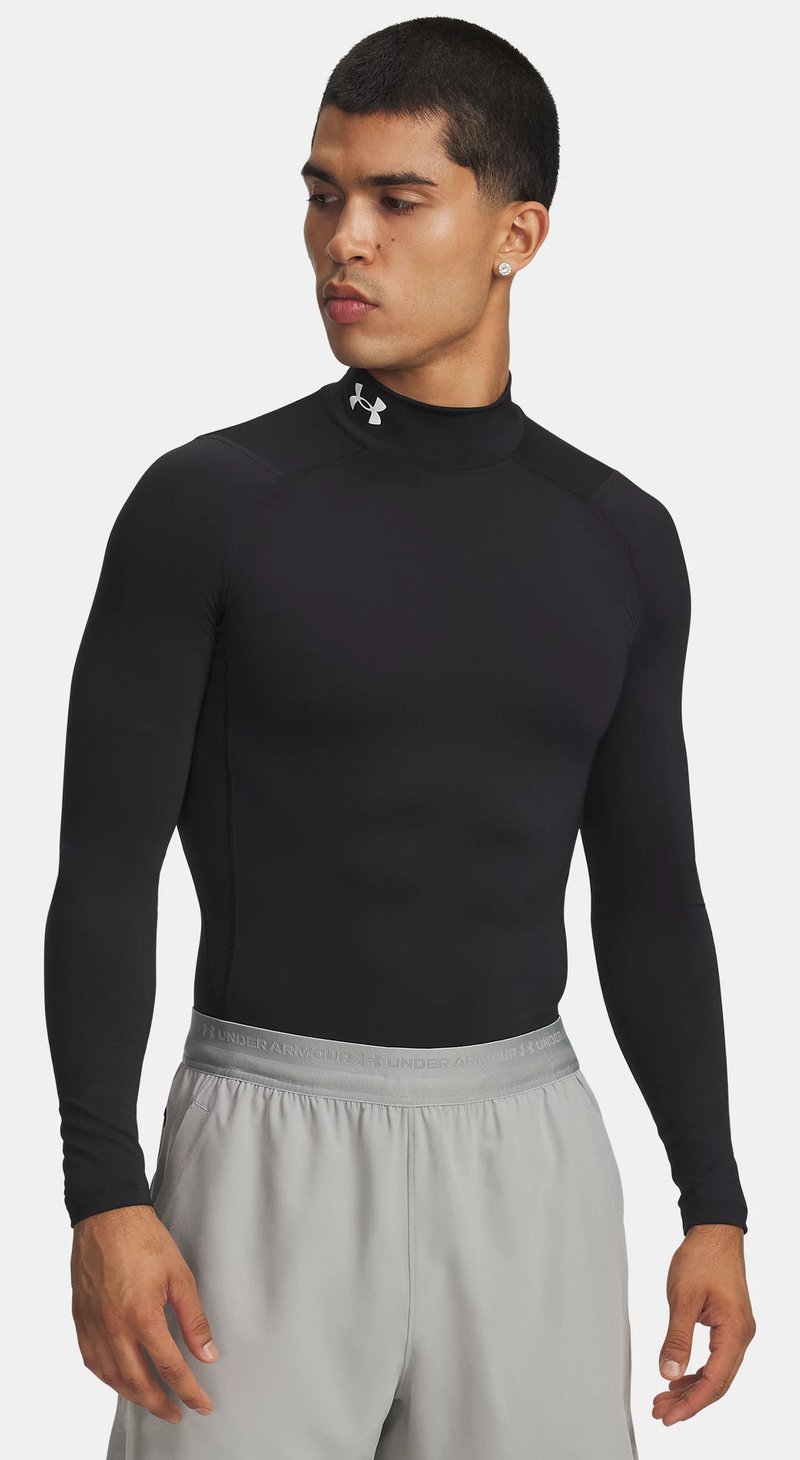 Under Armour HeatGear Comp Mock Herren Kompressions-Langarmshirt, schwarz/weiß