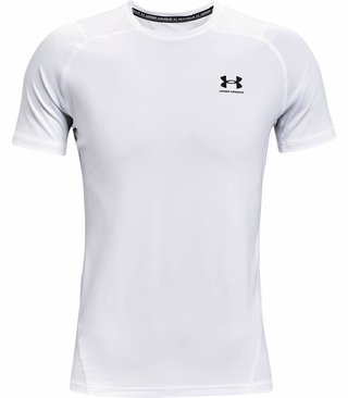 Under Armour HG Fitted SS Herren T-Shirt, weiß/schwarz