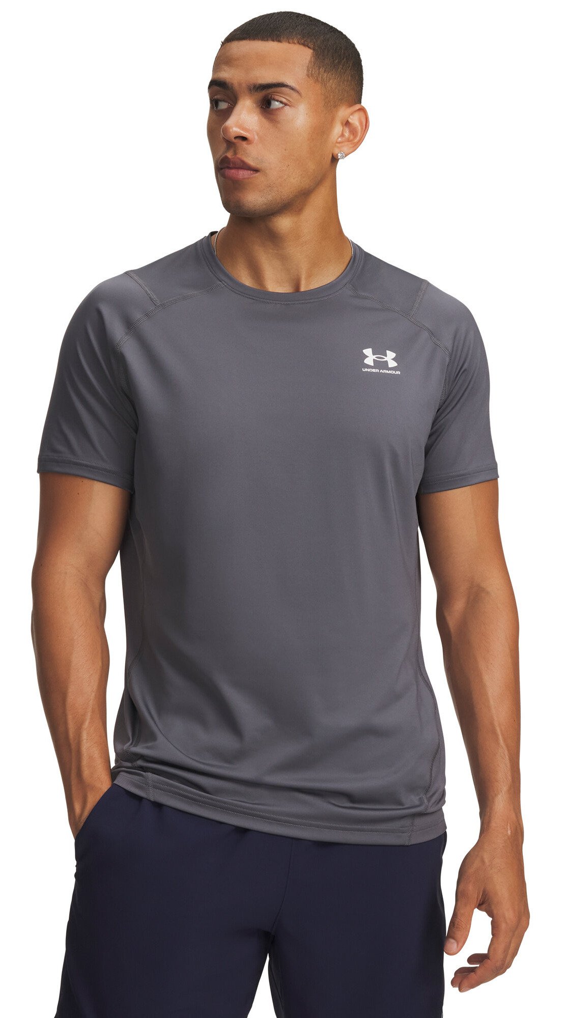 Under Armour HeatGear Fitted S Herren T-Shirt, castlerock/weiß