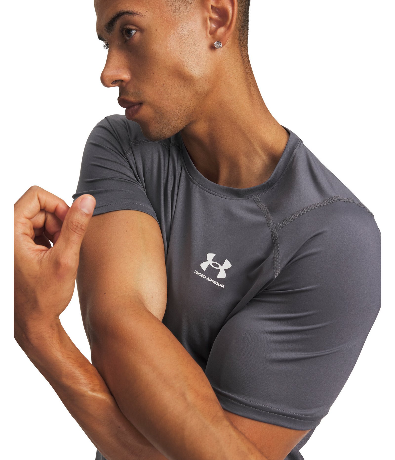 Under Armour HeatGear Fitted S Herren T-Shirt, castlerock/weiß