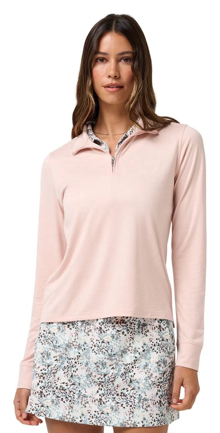 Travis Mathew Skyloft Light Zip longsleeve Damen Polo, heather blush pink