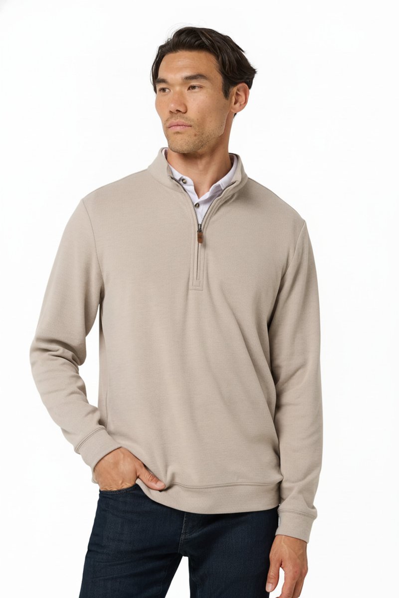 Travis Mathew Cloud Herren Pullover 1/4 zip, heather roasted cashew