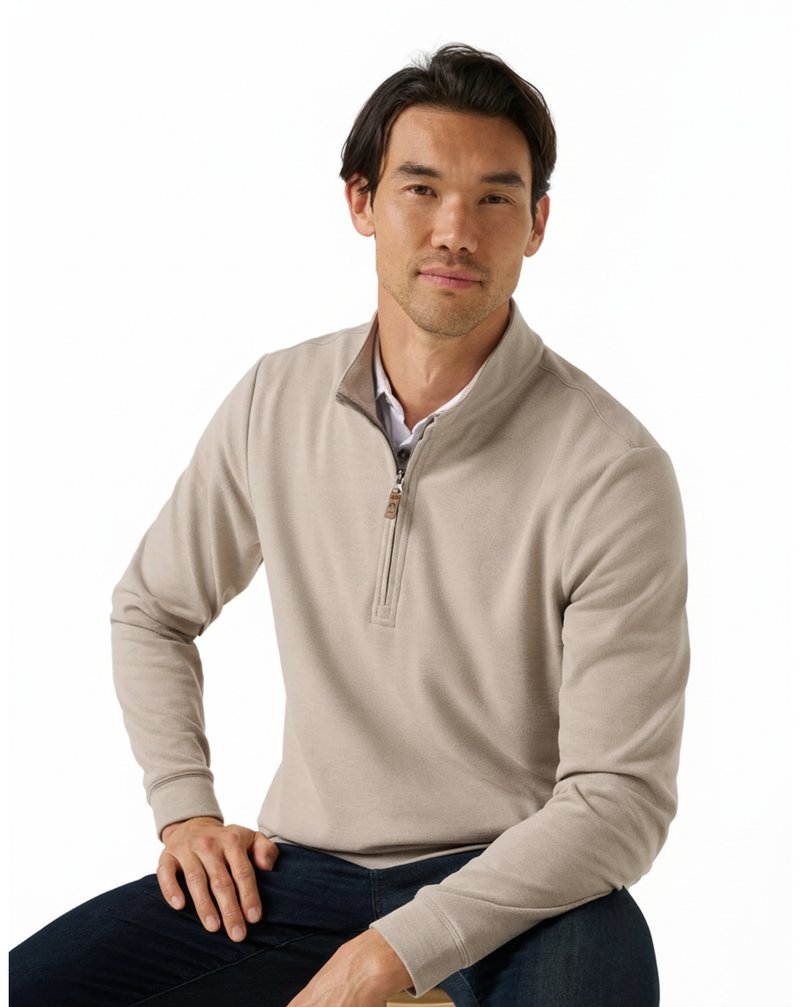 Travis Mathew Cloud Herren Pullover 1/4 zip, heather roasted cashew