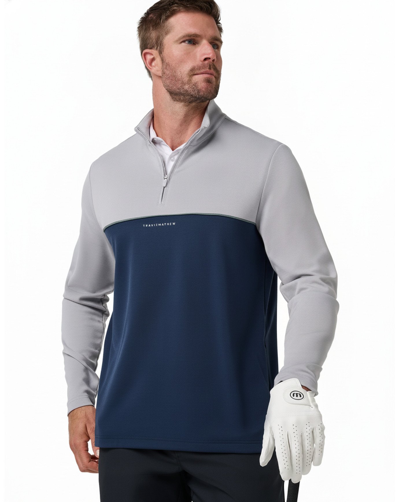 Travis Mathew Fibercloud Color Block Quarter Zip, hellgrau