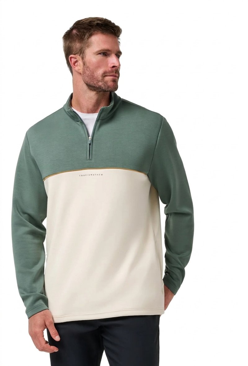 Travis Mathew Fibercloud Color Block Quarter Zip, balsam green
