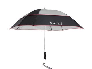 JuCad Teleskop-Golfschirm 68" Windproof mit Schirmstift, schwarz/silver/rot