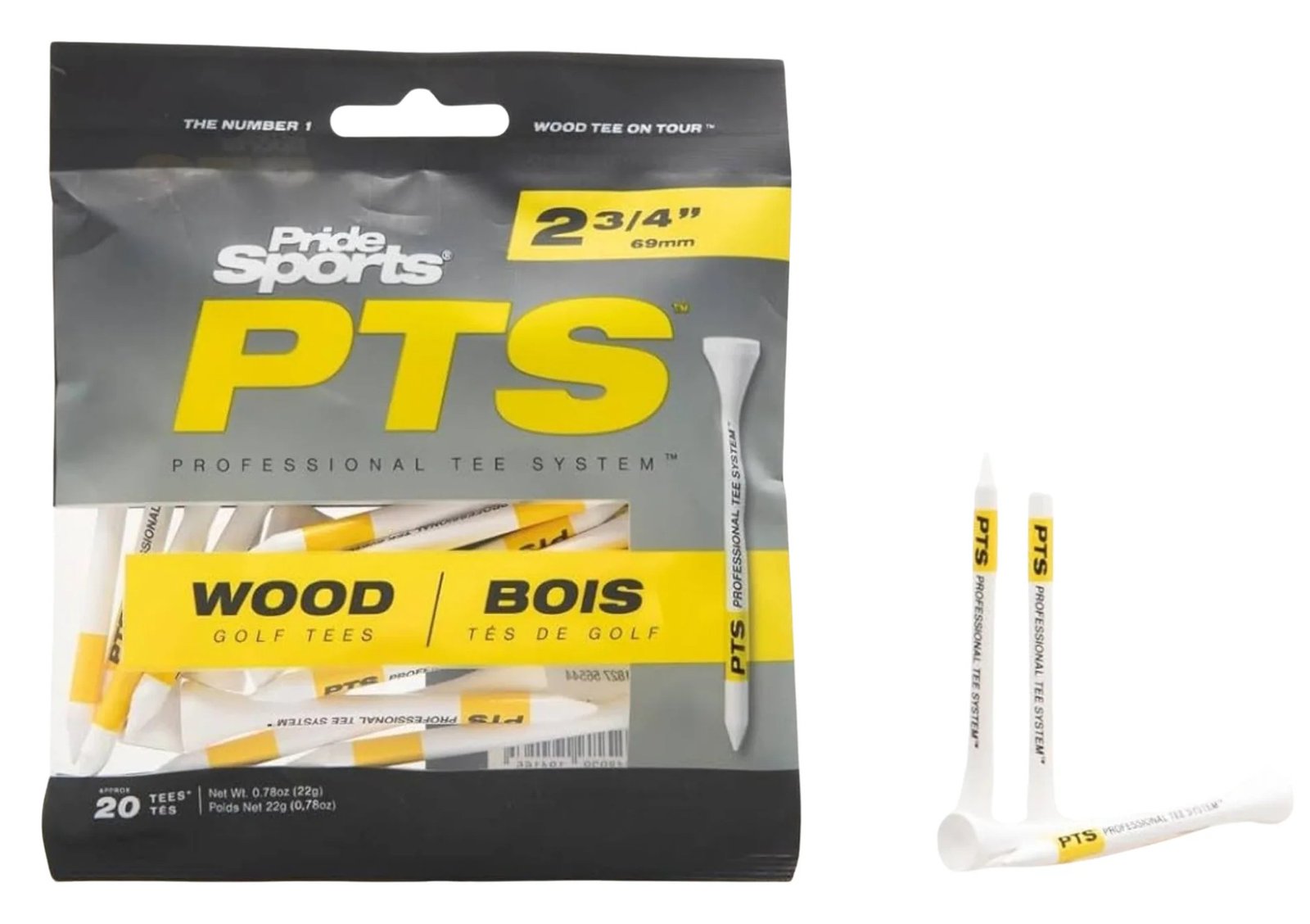 Pride Professional Tee System Prolength Yellow Holztees 69mm (2 3/4"), 20 Stück