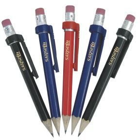 Masters Wood Bleistifte mit Clip & Radierer, 5 Stück, Farbmix