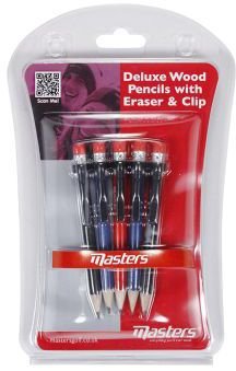 Masters Wood Bleistifte mit Clip & Radierer, 5 Stück, Farbmix