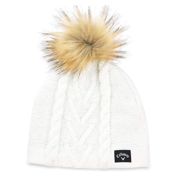 Callaway Pom Pom Beanie Damen Wintermütze, creme