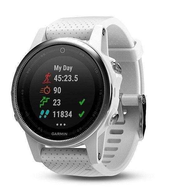 Garmin fenix5 Silver Optic GPS Smartwatch mit weißem Armband