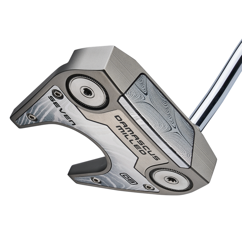 Gestrahltes Silber-Finish auf dem Damascus Milled Putter — Ansicht von Sohle und Einsatz