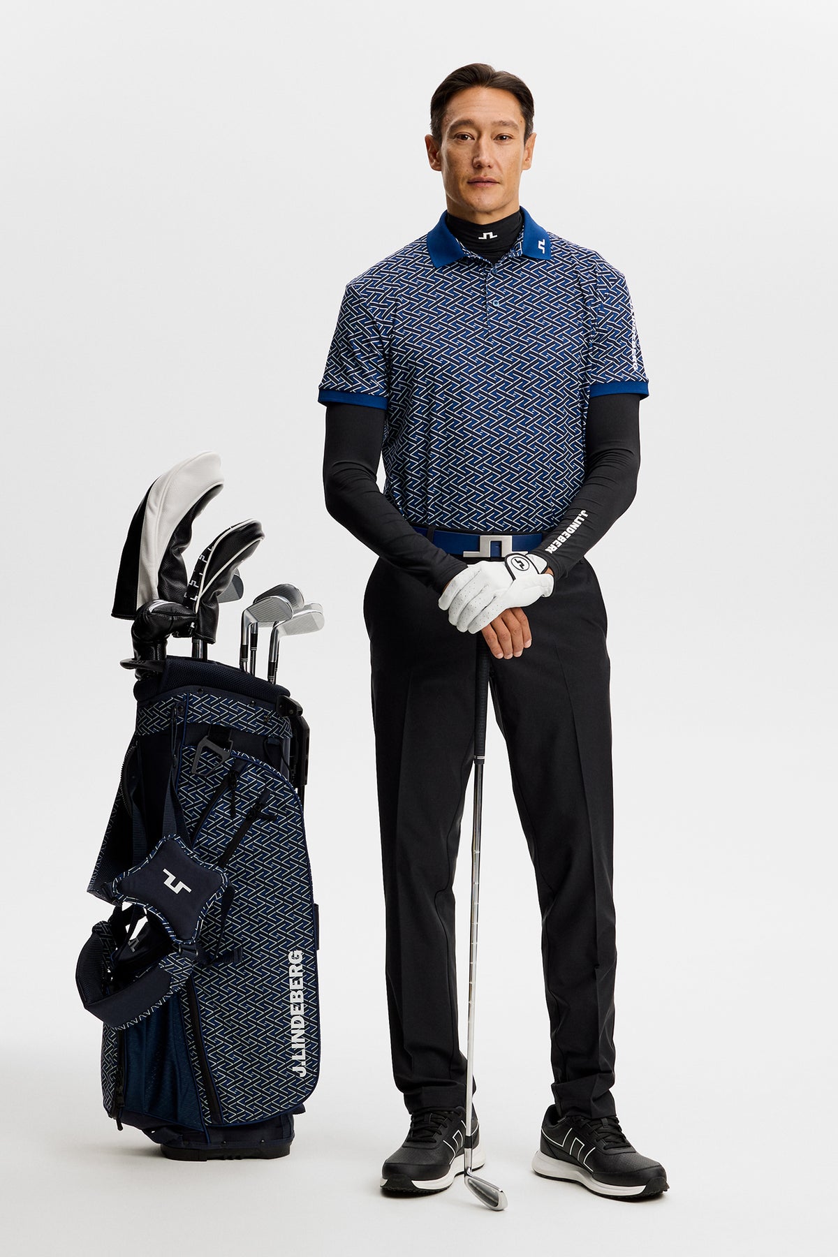 J.Lindeberg Tour Tech Print Poloshirt Ladder Estate Navy – Stickerei- und Print-Details