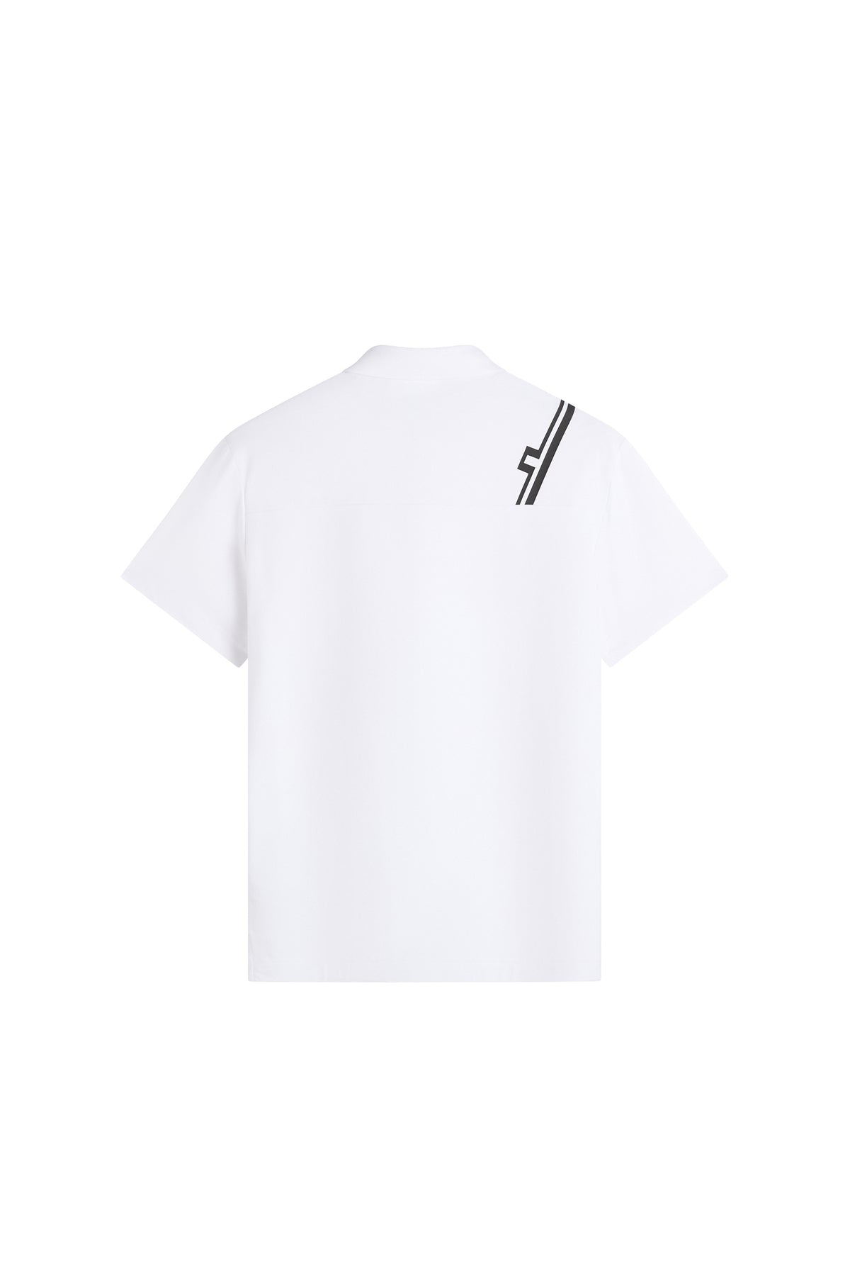 J.Lindeberg Fred Polo White – Vorderansicht mit Strickkragen und 3-Knopf-Leiste