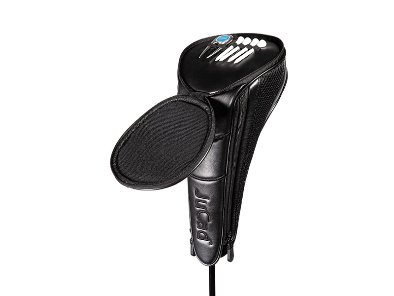 JuCad Driver Head Cover Set geöffnet mit Reißverschlussfach, Tees und Pitchgabel
