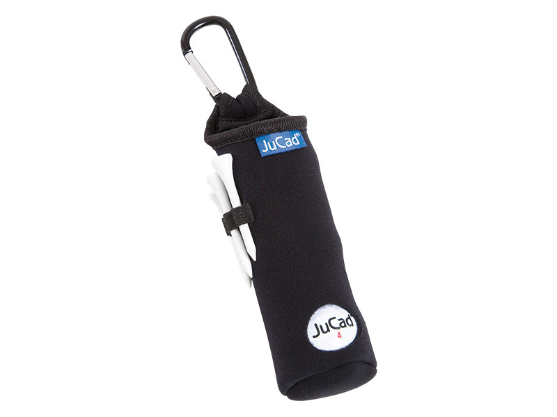JuCad Neopren-Ball- und Teehalter an einer Golftasche befestigt