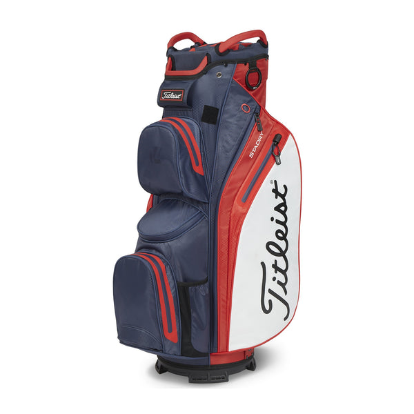 Titleist 14 StaDry Cartbag Navy Rot Weiß — Wasserdichte StaDry-Konstruktion