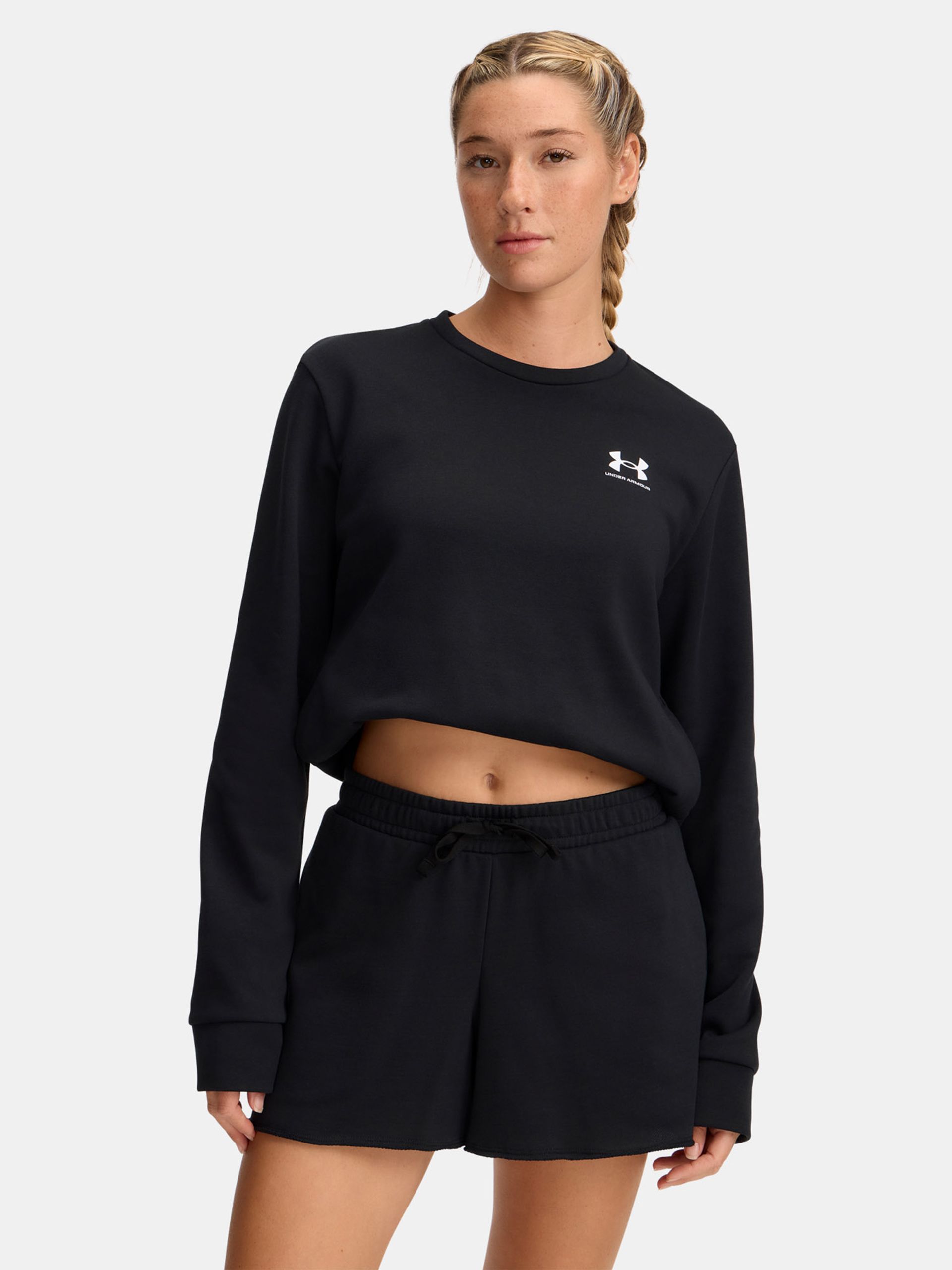 Under Armour Rival Terry Crew Damen-Sweatshirt Schwarz – Vorderansicht