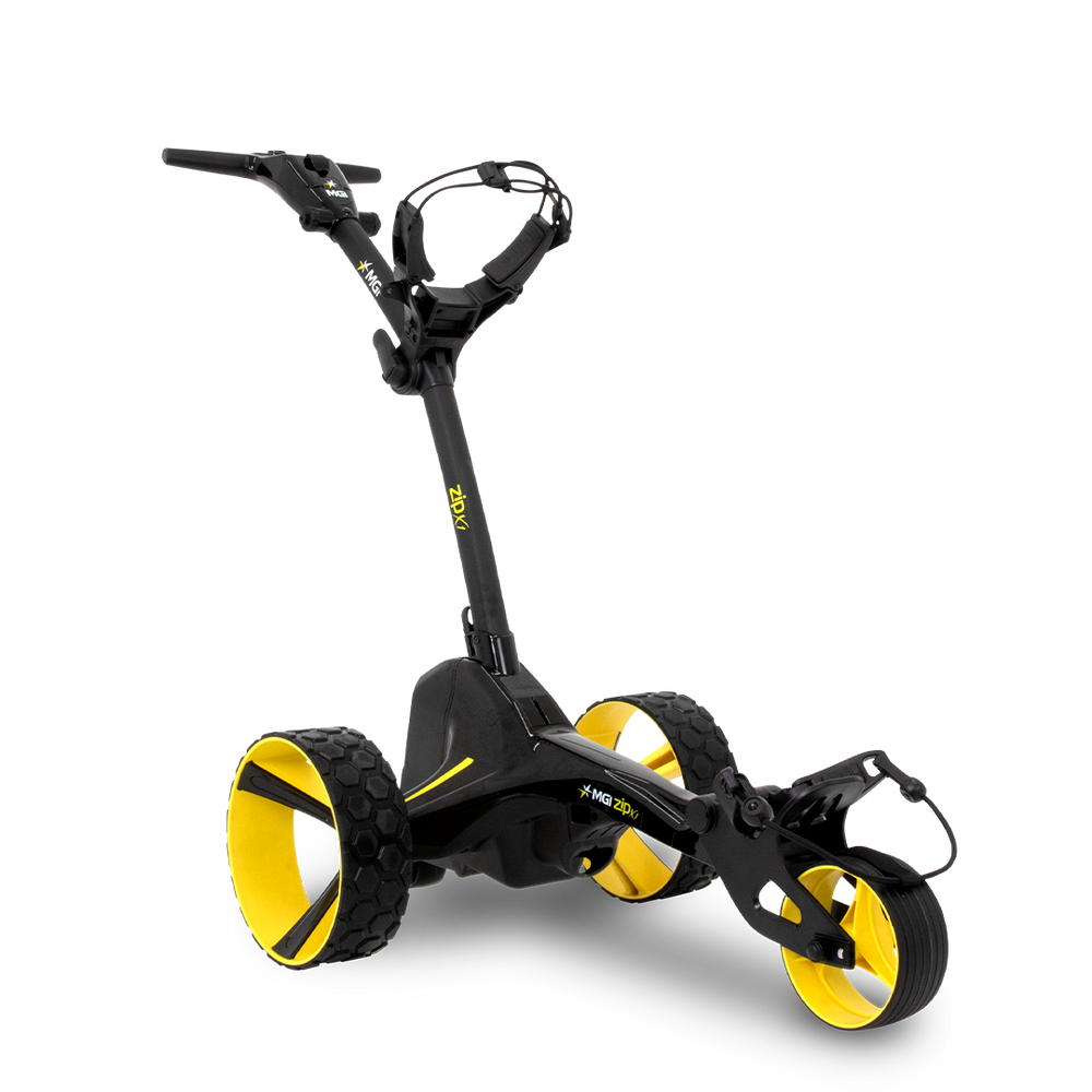MGI Zip X1 Elektro-Golftrolley – Vorderansicht mit Motor und digitaler Elektronik