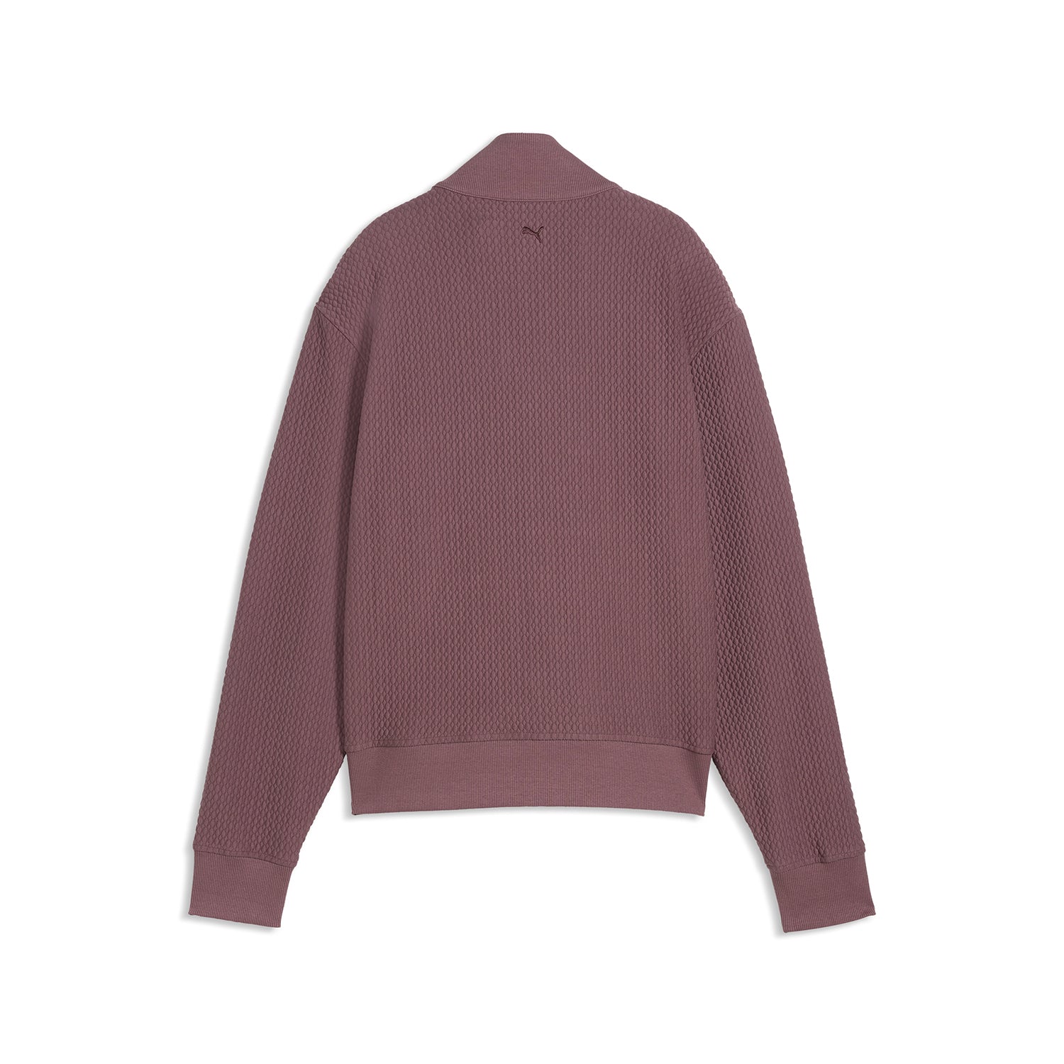 Puma Boulder Ladies 1/4 Zip Sweatshirt in Rich Cocoa – Detail von geripptem Kragen, Reißverschluss und Bündchen