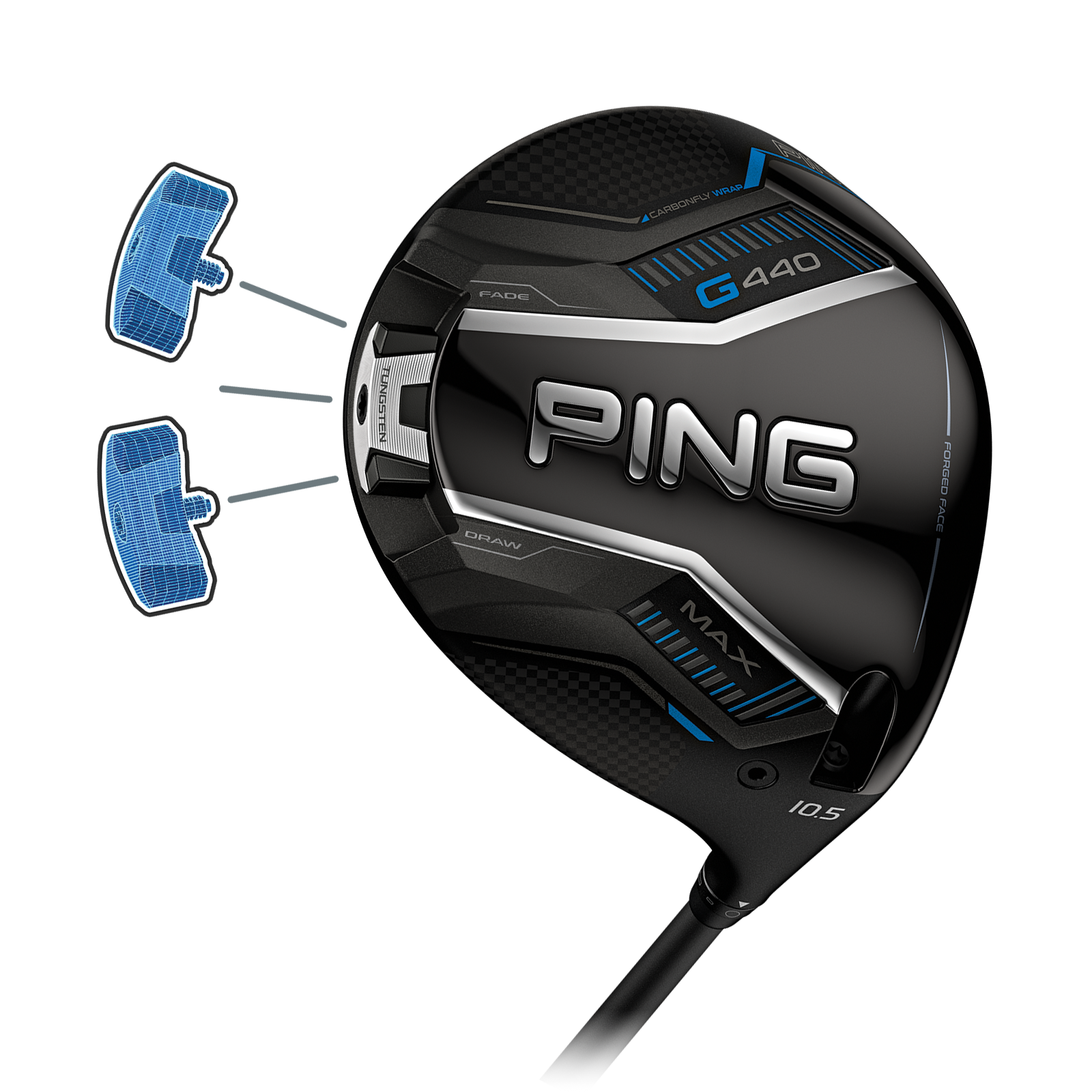 PING G440 MAX driver rear weight draw fade neutral position illustration