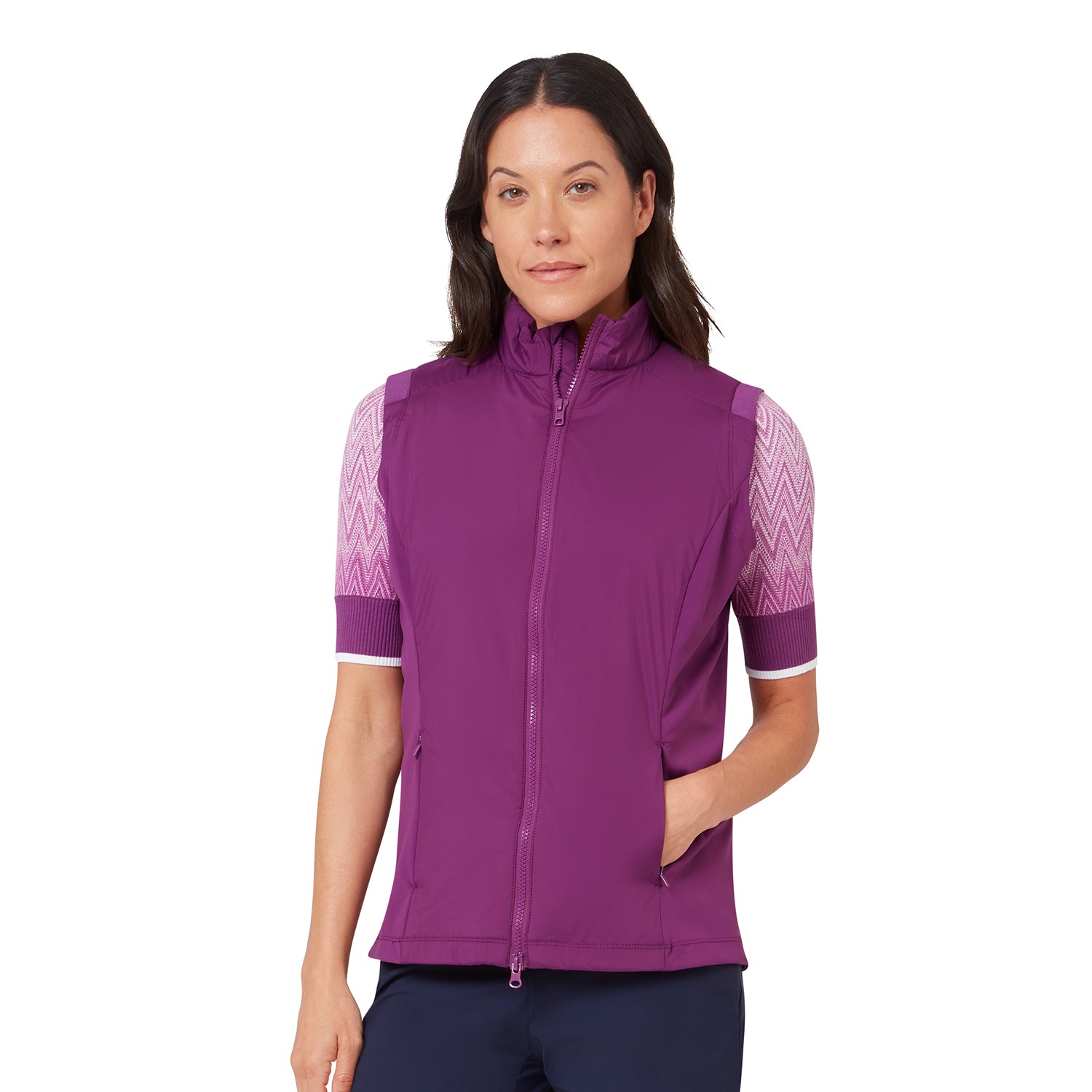 Callaway Insulated Ladies Vest Gloxinia – Vorderansicht mit gestepptem Körper und weichen Stretch-Seiteneinsätzen