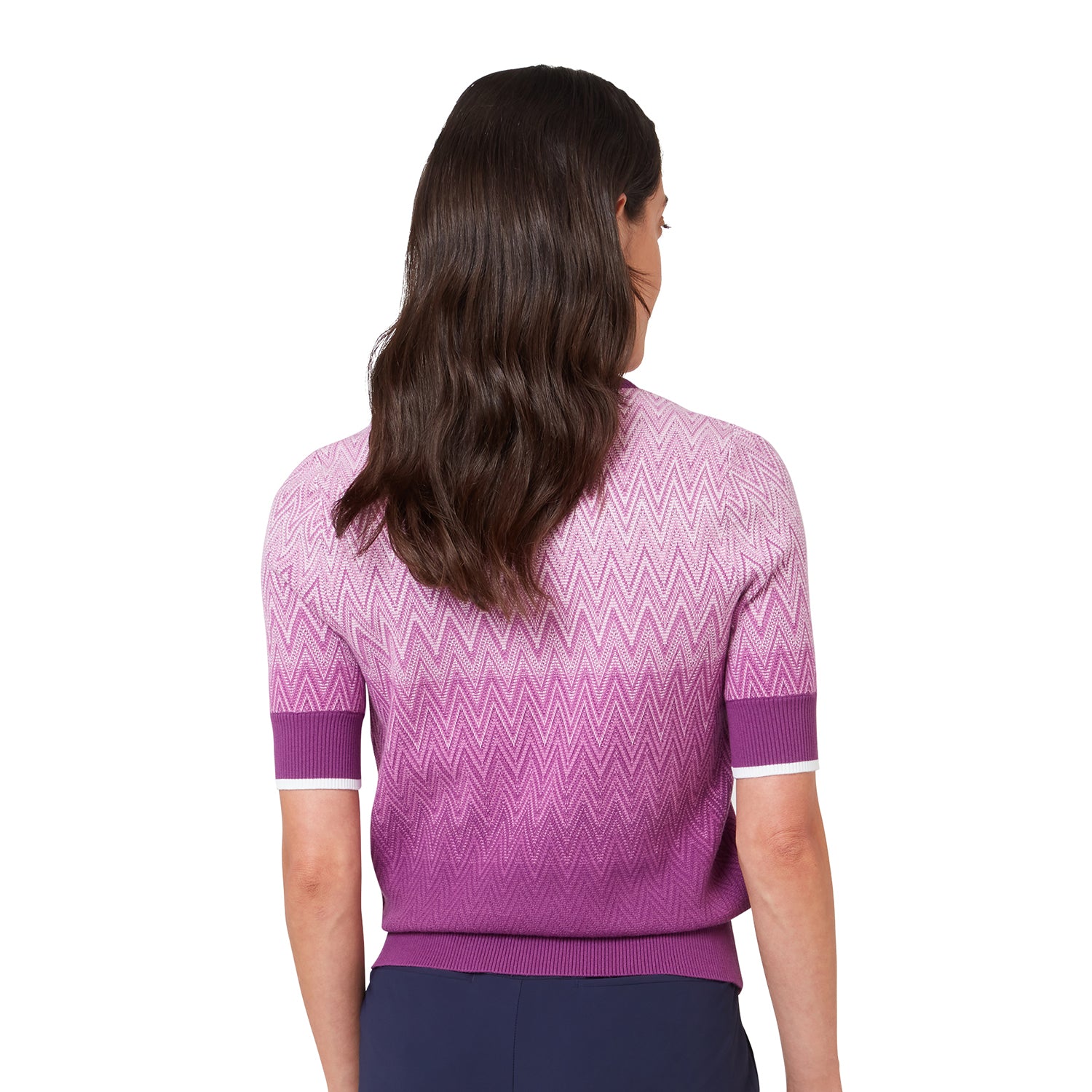 Callaway Ladies Gradient Knitted Polo – Detail des gerippten Kragens und der Knopfleiste