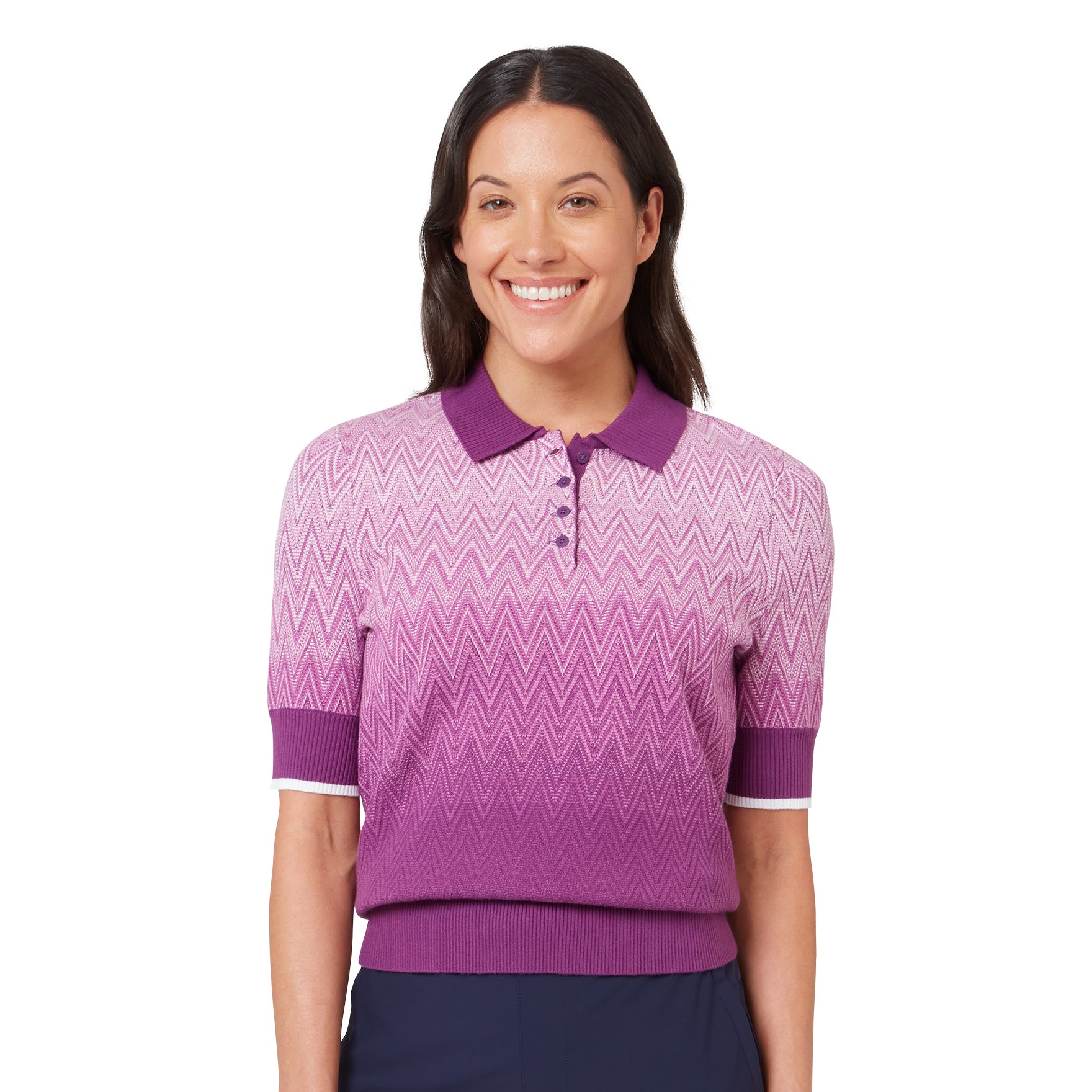 Callaway Ladies Gradient Knitted Polo – Vorderansicht mit Chevron-Gradientenmuster