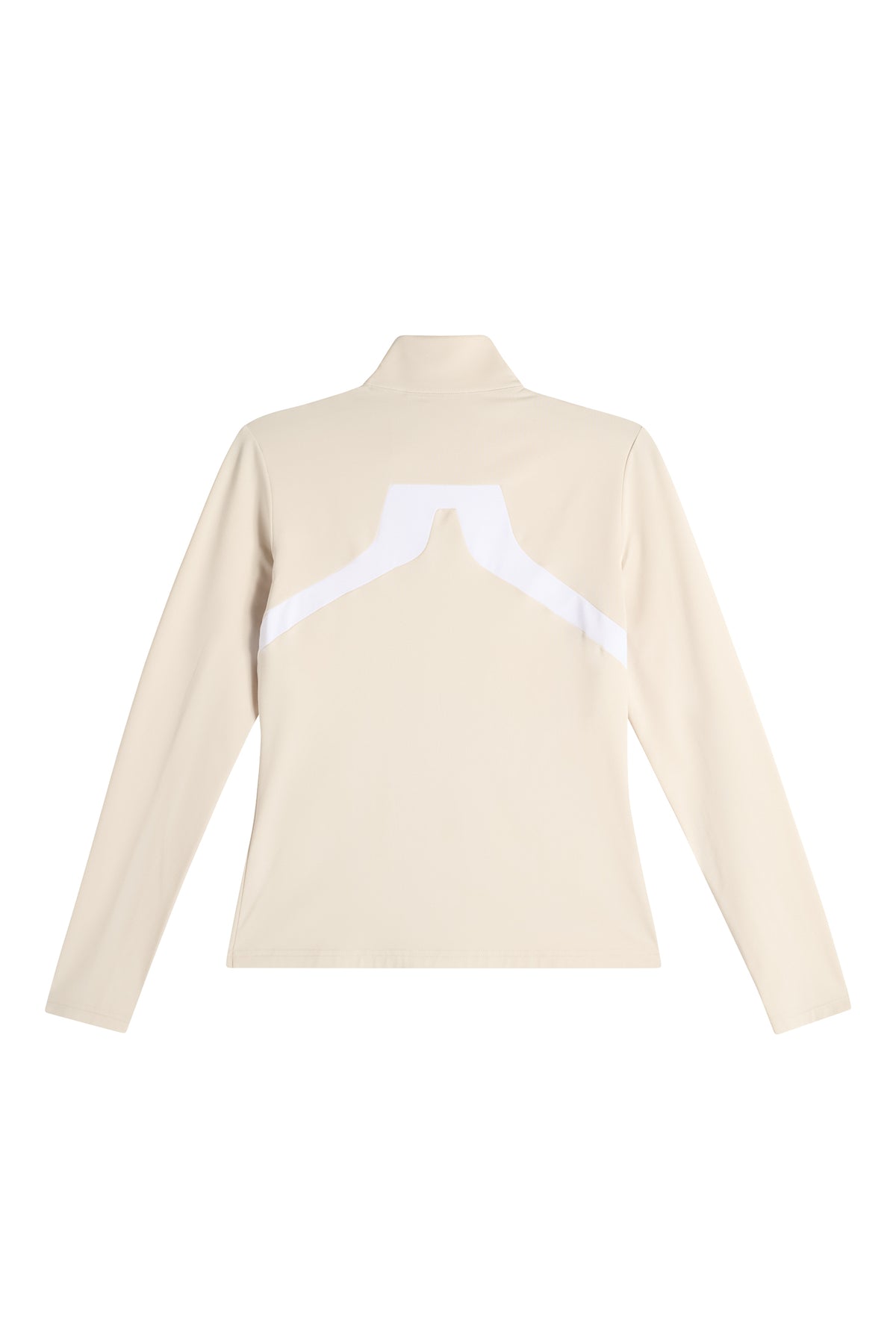 J.Lindeberg Janice Mid Layer Moonbeam – Zwei-Wege-Reißverschluss und Kinnschutzdetail