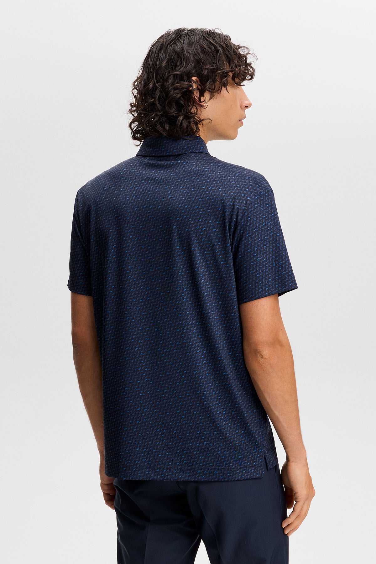 J.Lindeberg Tod Print Polo – Allover-Bias Bridge Micro Navy Set Print Detail