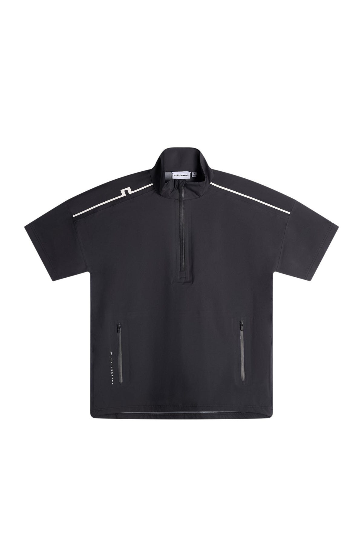 J.Lindeberg Shay Rain Shirt Black – Vorderansicht mit AquaGuard Reißverschluss und strukturiertem Kragen