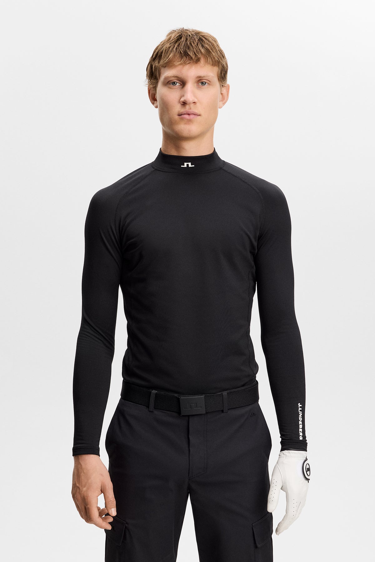 J.Lindeberg Ello Brushed Top Black – Detail des gebürsteten Jersey-Gewebes
